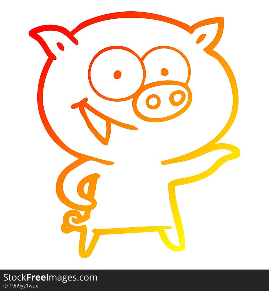 warm gradient line drawing of a cheerful pig cartoon