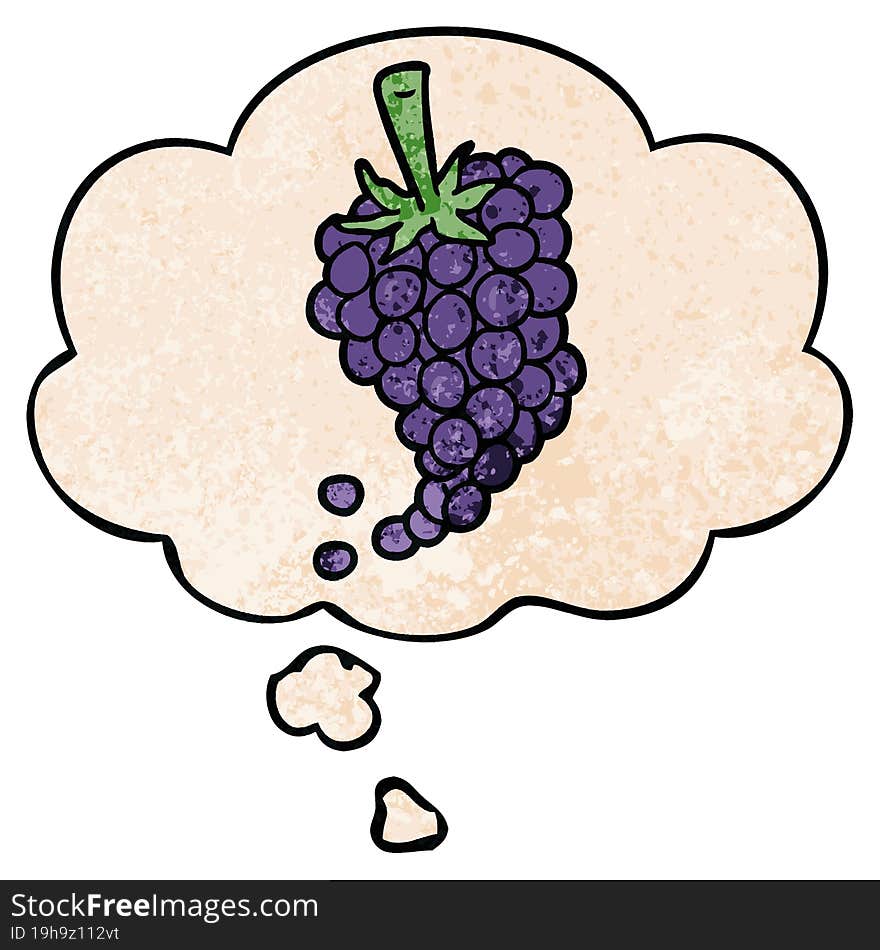 cartoon grapes and thought bubble in grunge texture pattern style