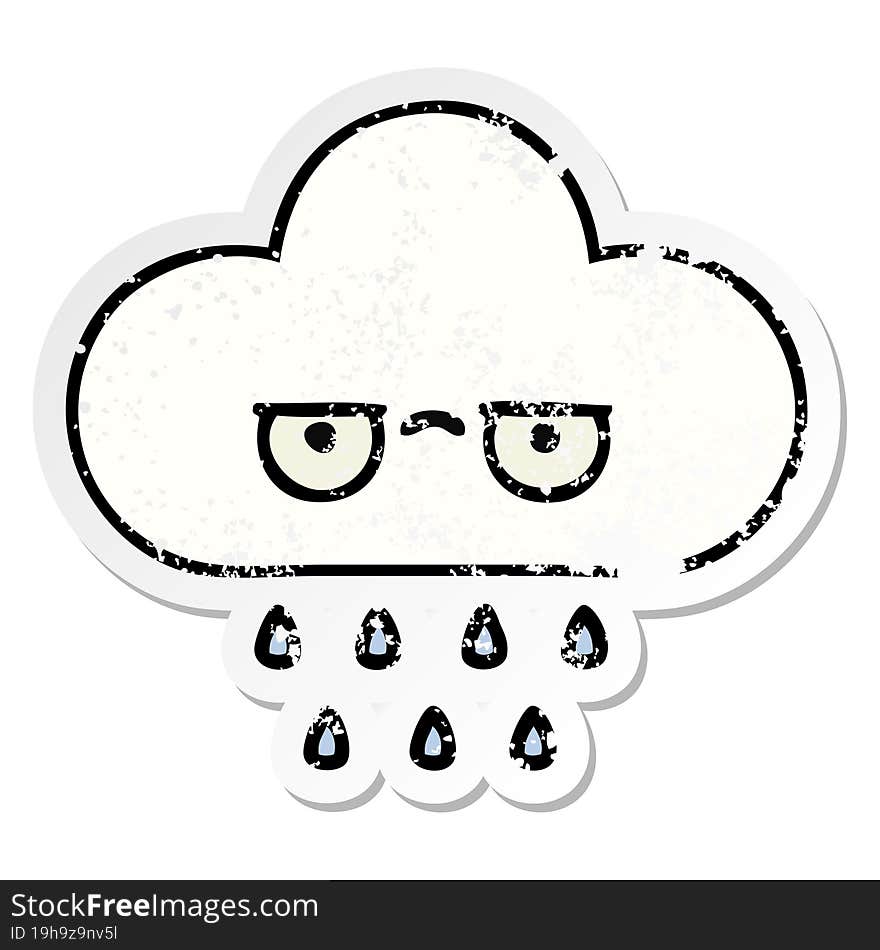 distressed sticker of a cute cartoon rain cloud