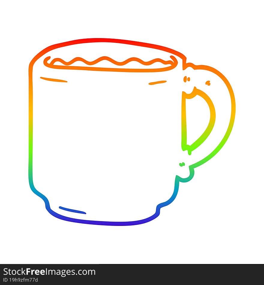 rainbow gradient line drawing of a cartoon coffee mug