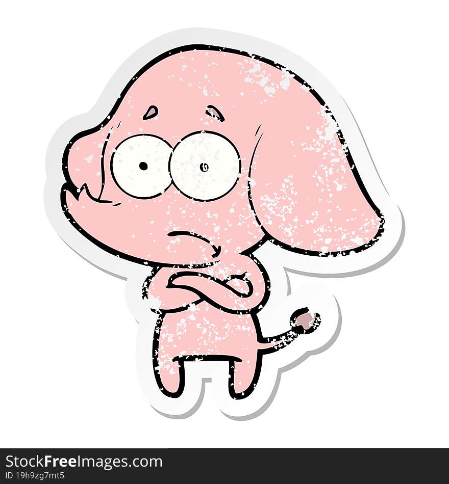 distressed sticker of a cartoon unsure elephant