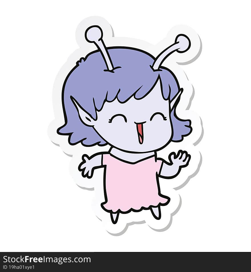 Sticker Of A Cartoon Alien Girl Laughing