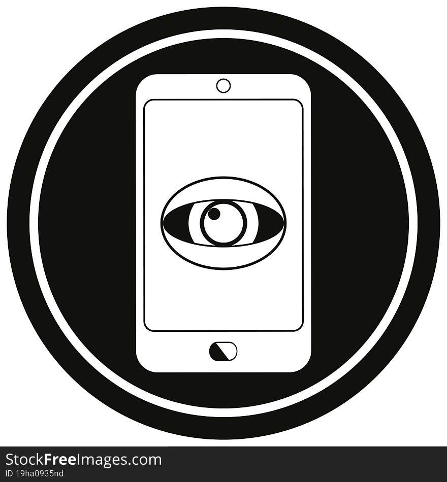 Cell Phone Watching You Circular Symbol