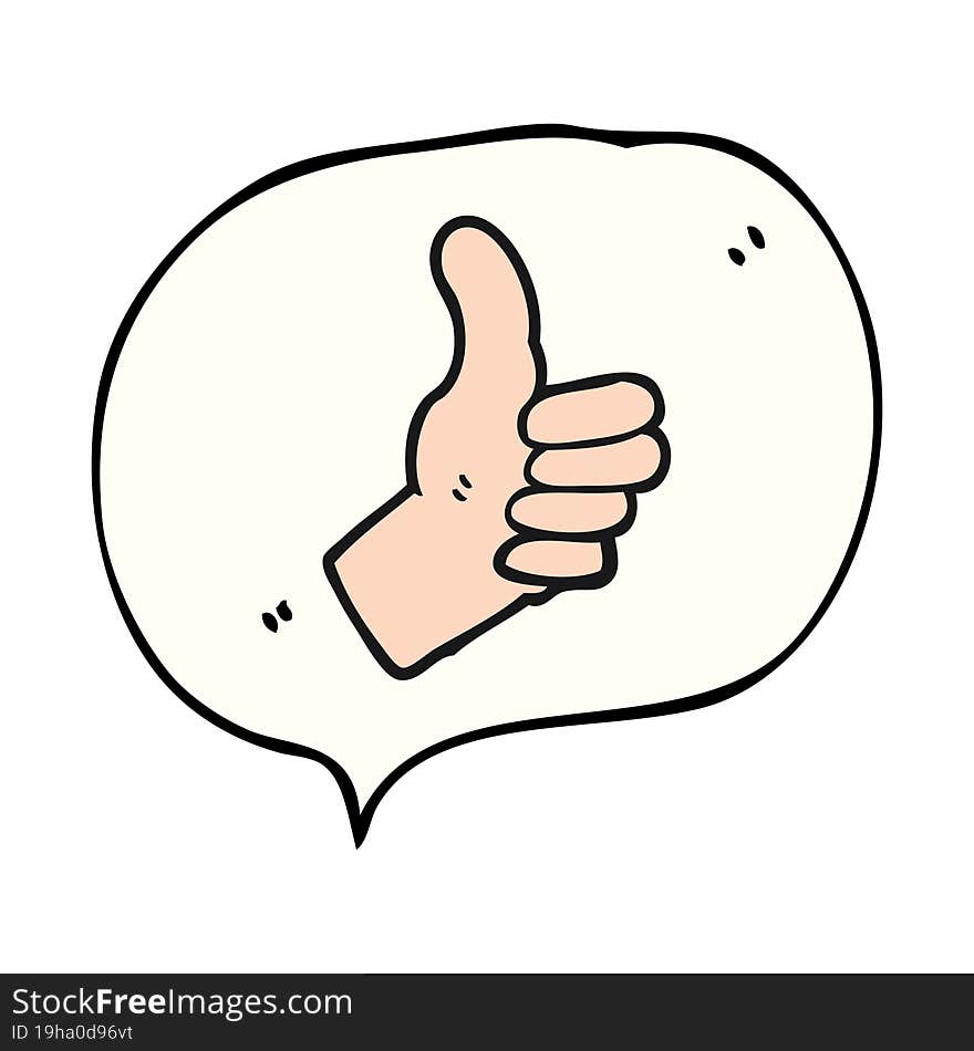 freehand drawn speech bubble cartoon thumbs up sign