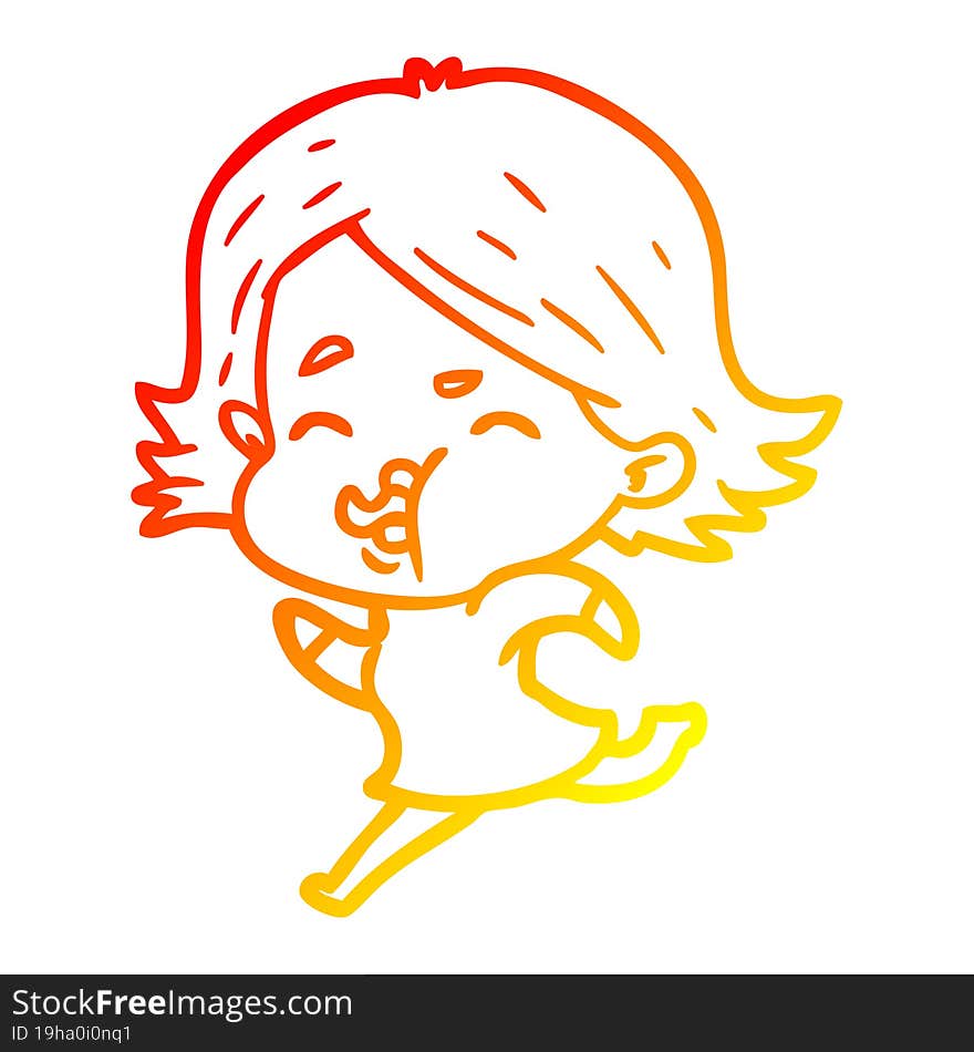 Warm Gradient Line Drawing Cartoon Girl Pulling Face