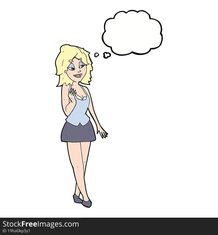 cartoon attractive office woman with thought bubble