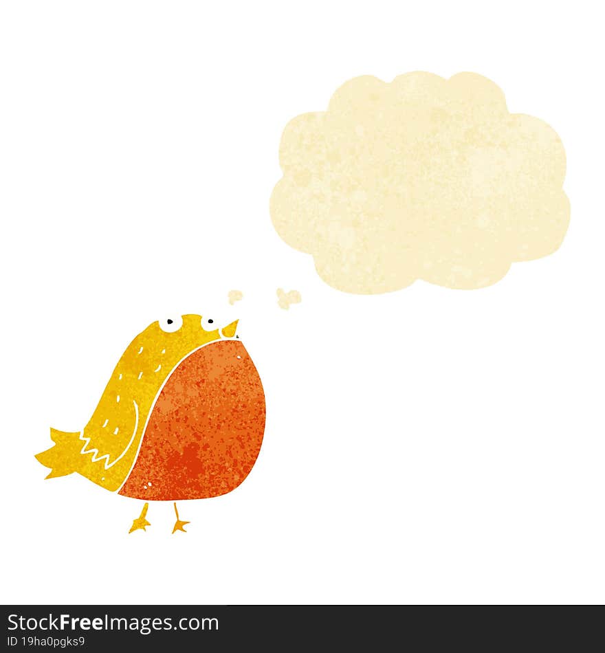 cartoon fat bird with thought bubble