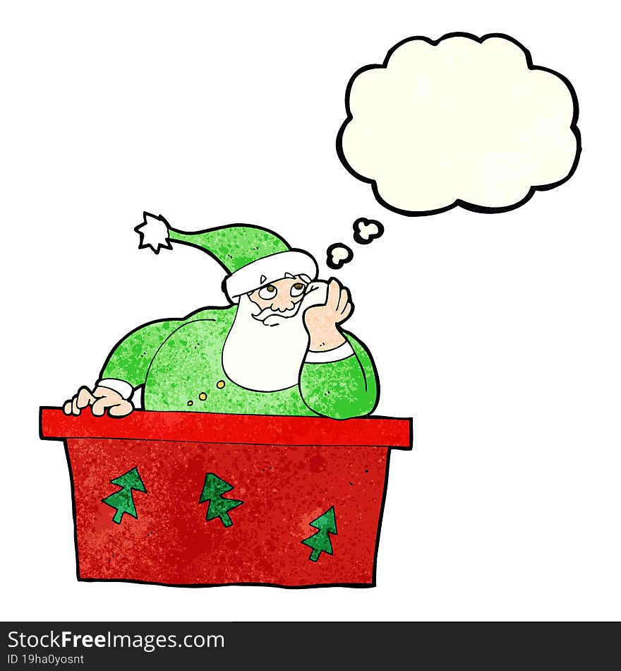 cartoon bored santa claus with thought bubble