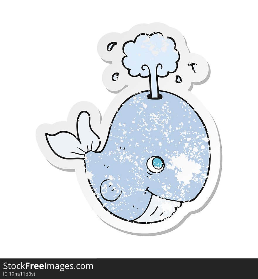 retro distressed sticker of a cartoon whale spouting water