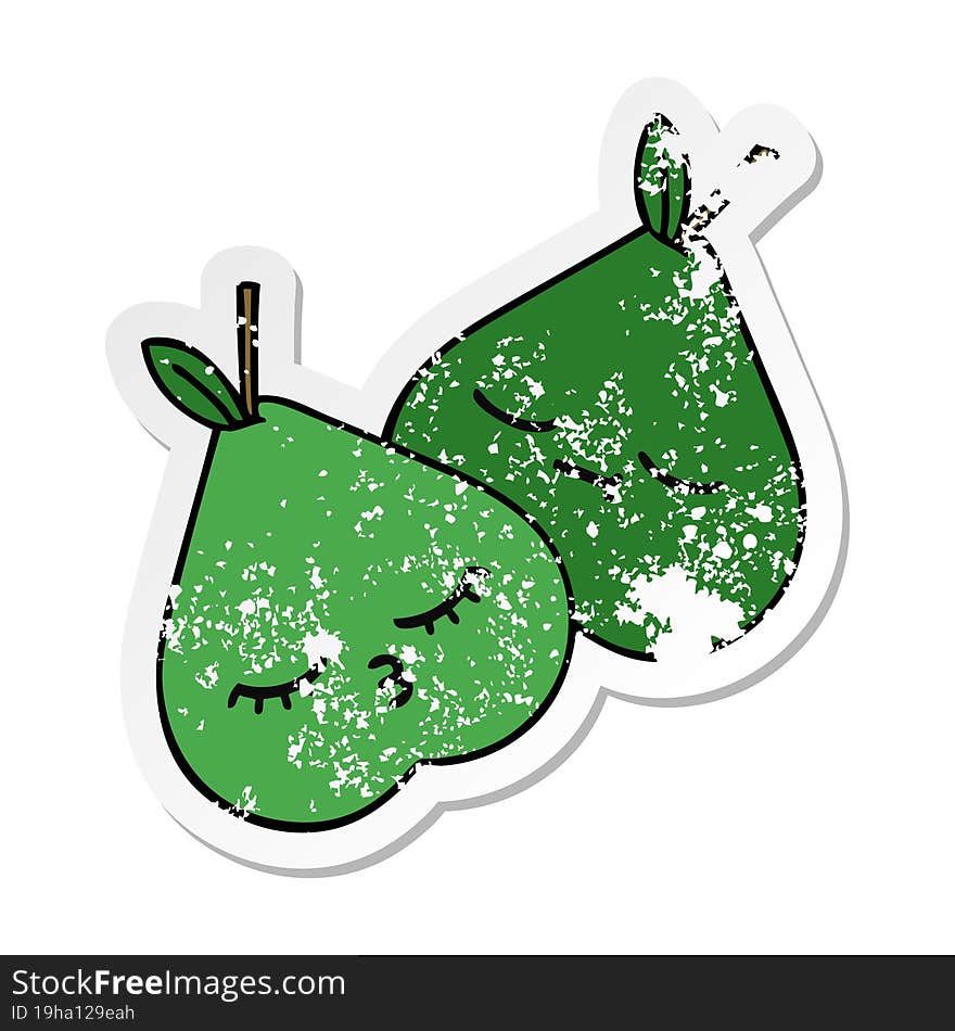 distressed sticker of a cute cartoon pears