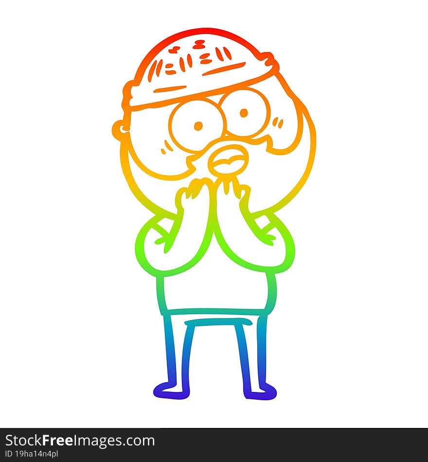 rainbow gradient line drawing cartoon surprised bearded man