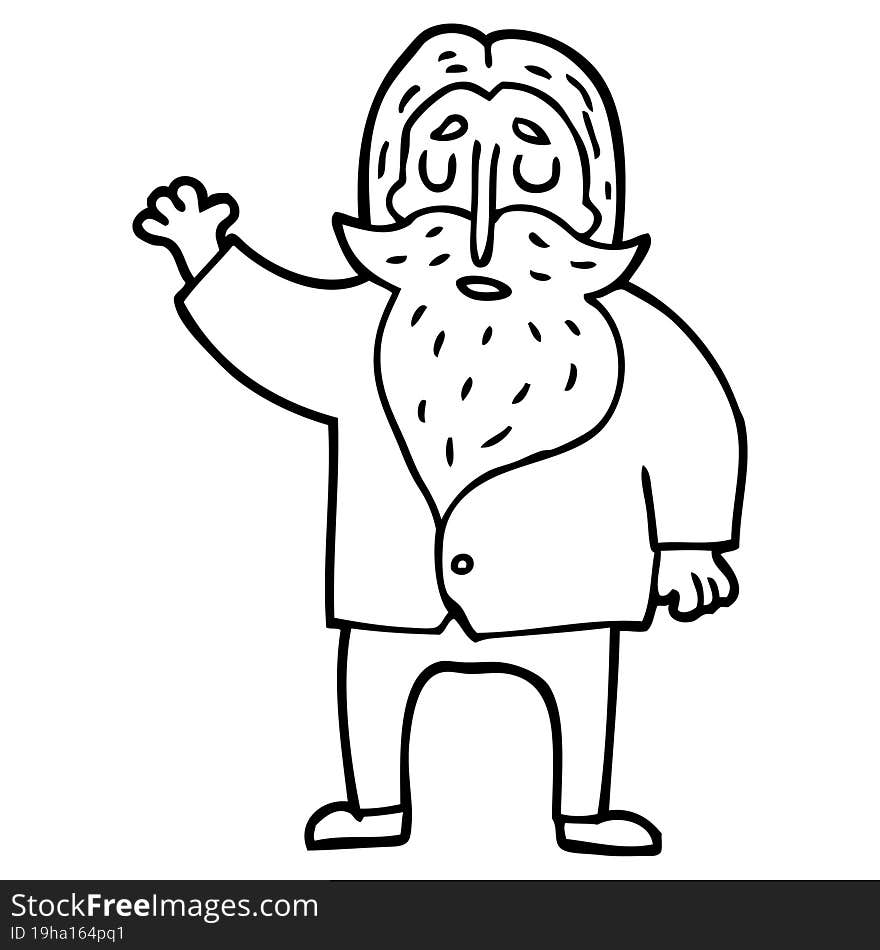 Line Drawing Cartoon Old Man Waving