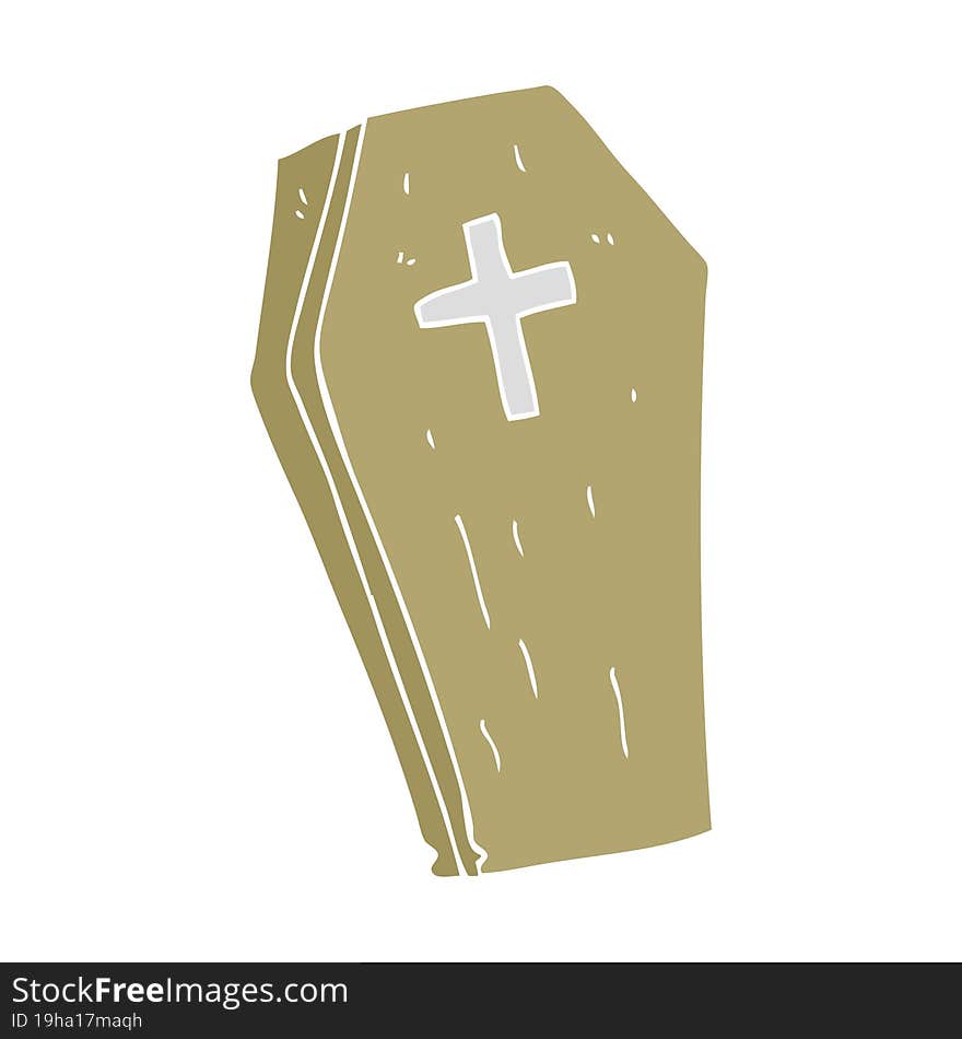 flat color illustration of a cartoon spooky coffin