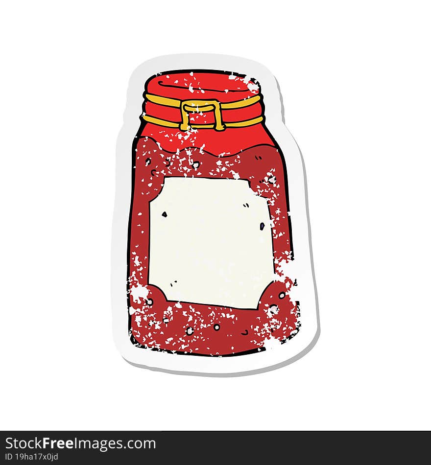 retro distressed sticker of a cartoon jar of jam