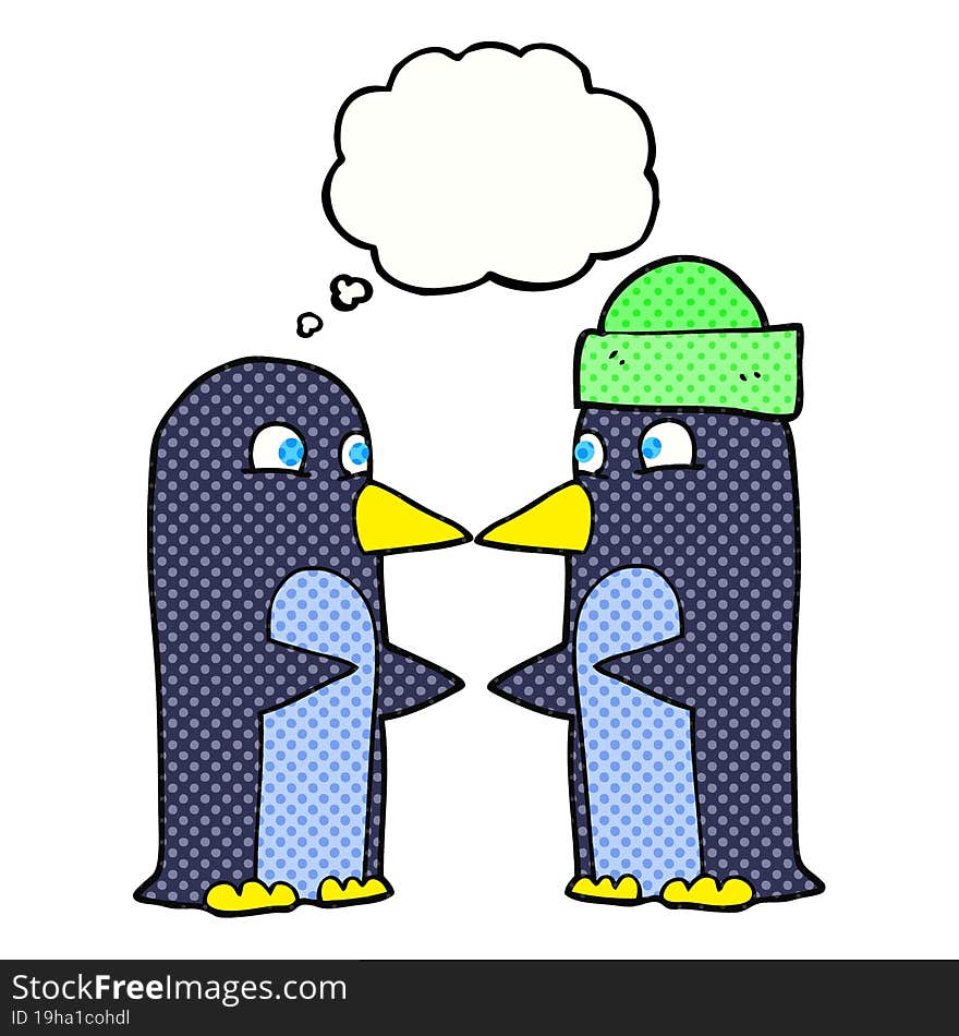 freehand drawn thought bubble cartoon penguins