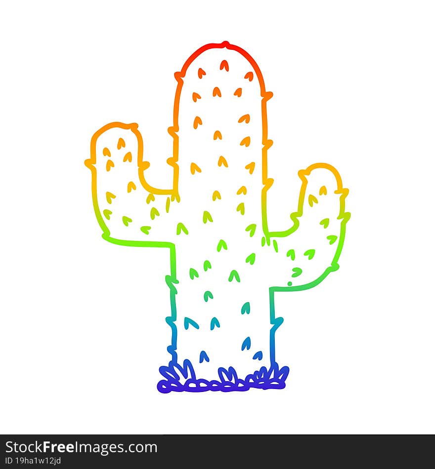 rainbow gradient line drawing of a cartoon cactus