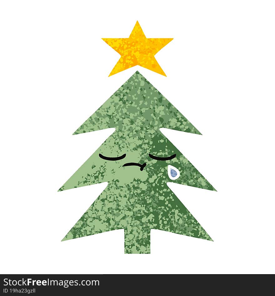 retro illustration style cartoon christmas tree