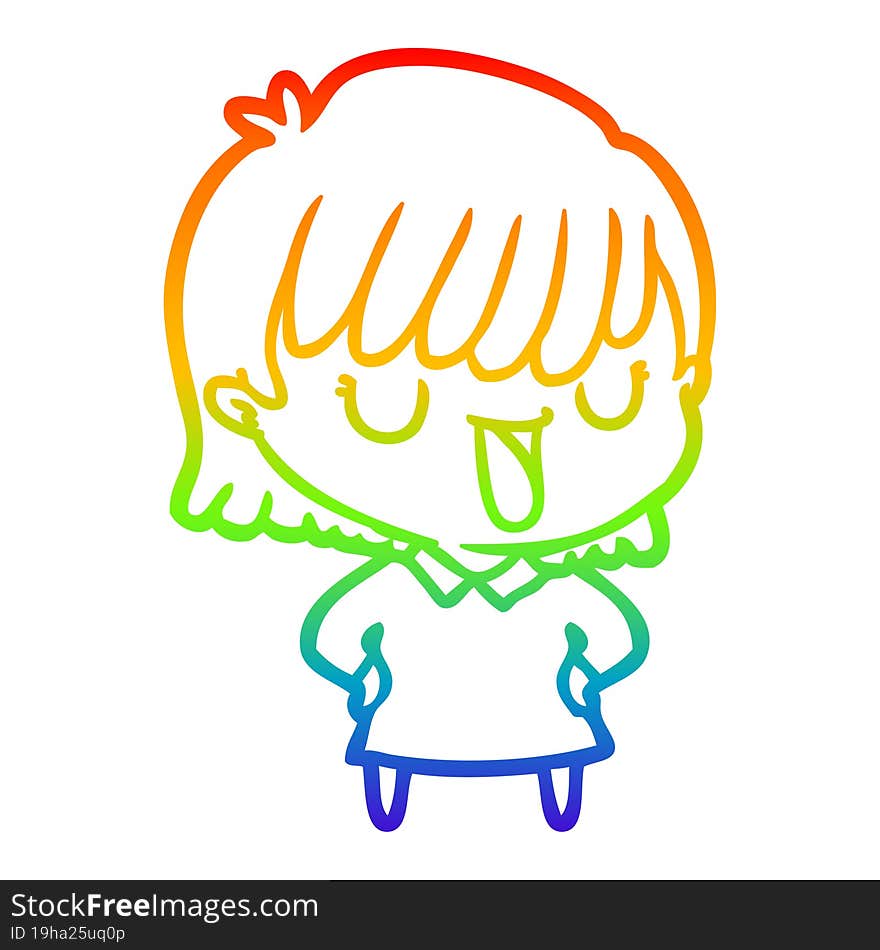 rainbow gradient line drawing of a cartoon woman