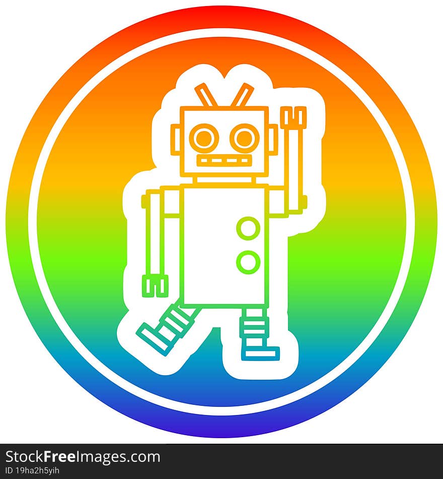 dancing robot circular icon with rainbow gradient finish. dancing robot circular icon with rainbow gradient finish