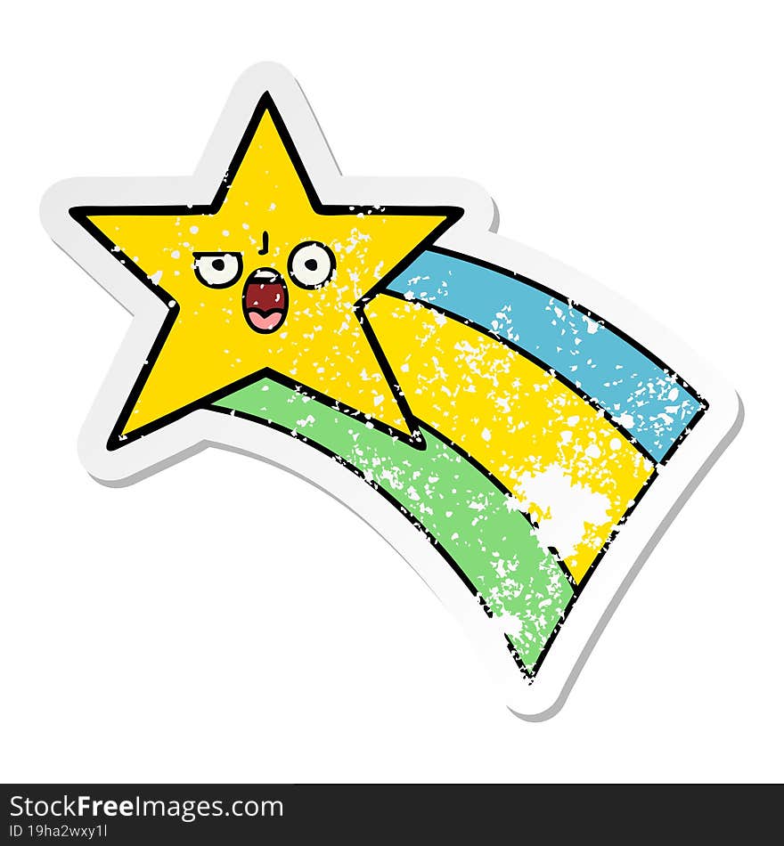 Distressed Sticker Of A Cute Cartoon Shooting Rainbow Star