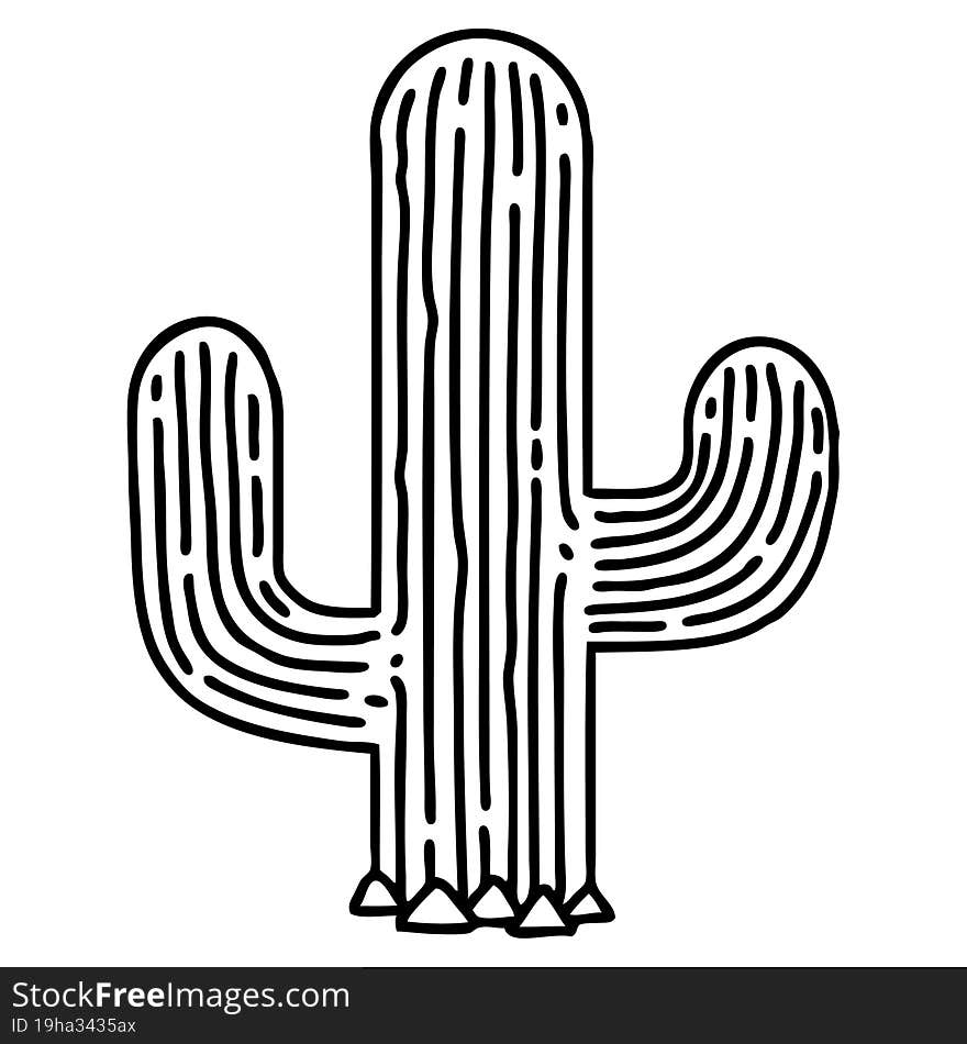 Black Line Tattoo Of A Cactus