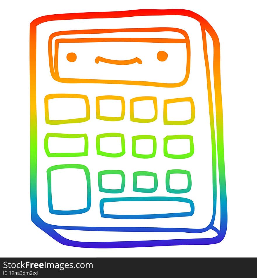 rainbow gradient line drawing of a cartoon calculator