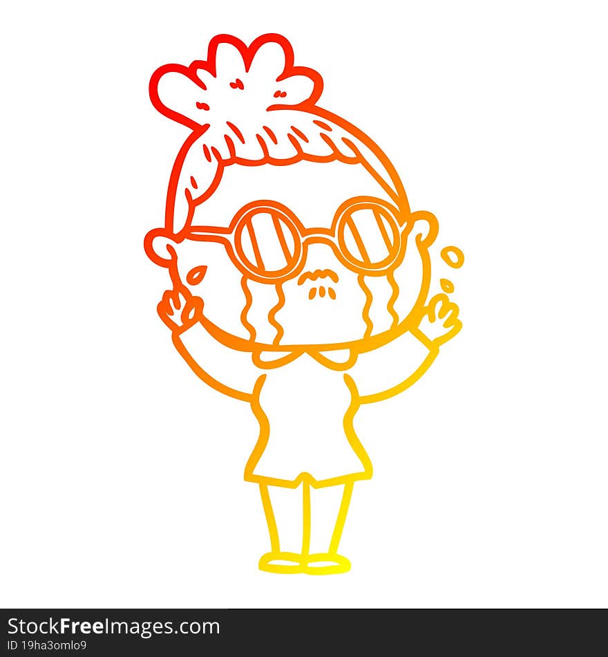 warm gradient line drawing cartoon crying woman wearing spectacles