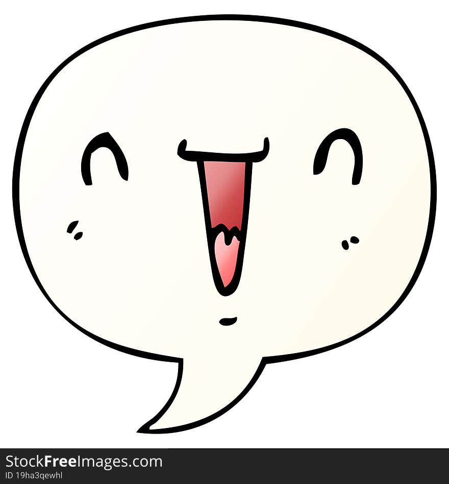 cute happy cartoon face and speech bubble in smooth gradient style