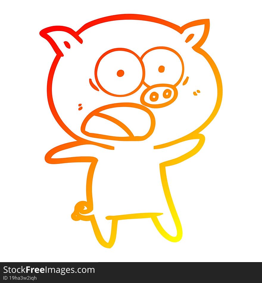 Warm Gradient Line Drawing Cartoon Pig Shouting