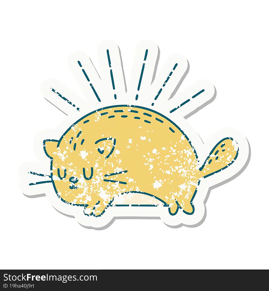 grunge sticker of tattoo style happy cat