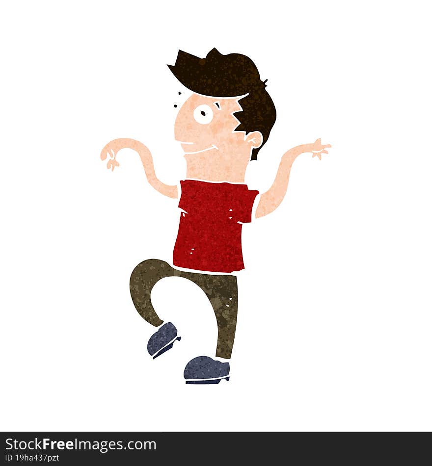 cartoon happy man doing funny dance