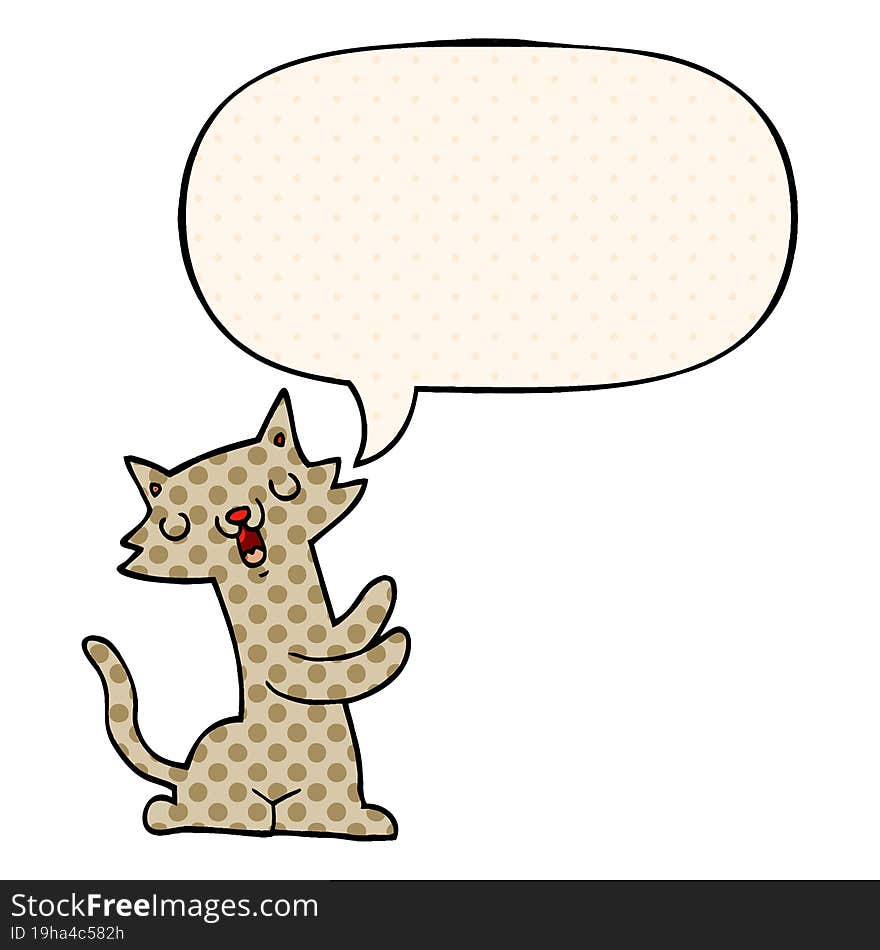 cartoon cat with speech bubble in comic book style