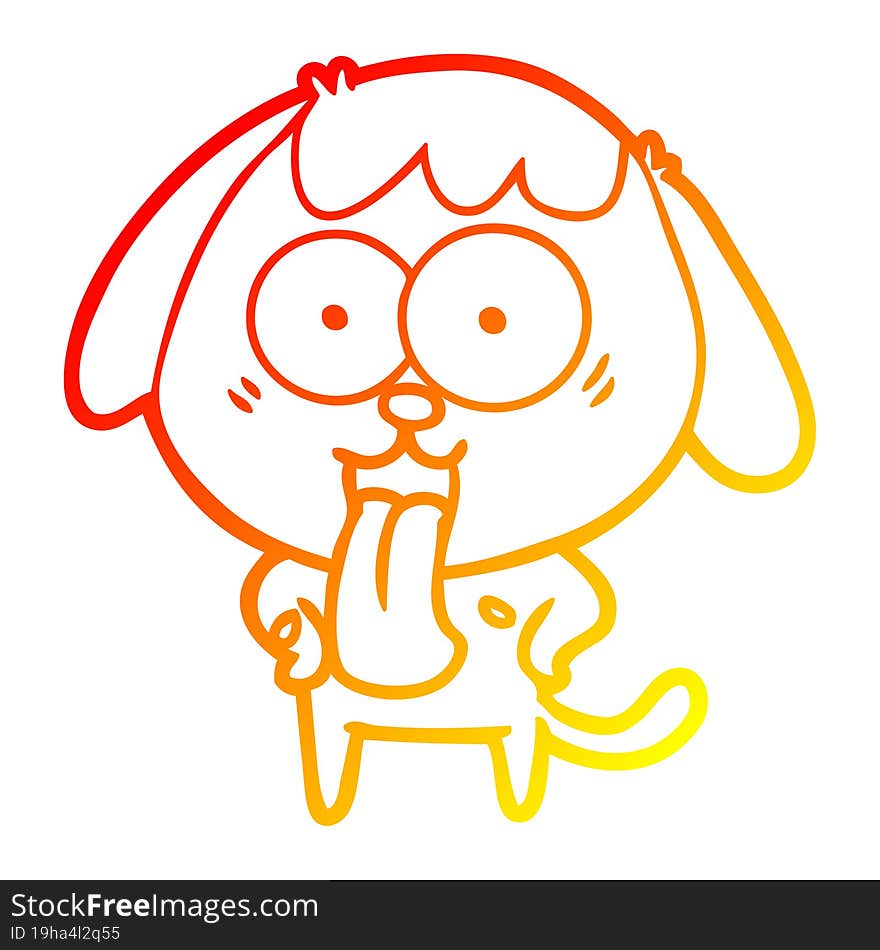 warm gradient line drawing of a cute cartoon dog