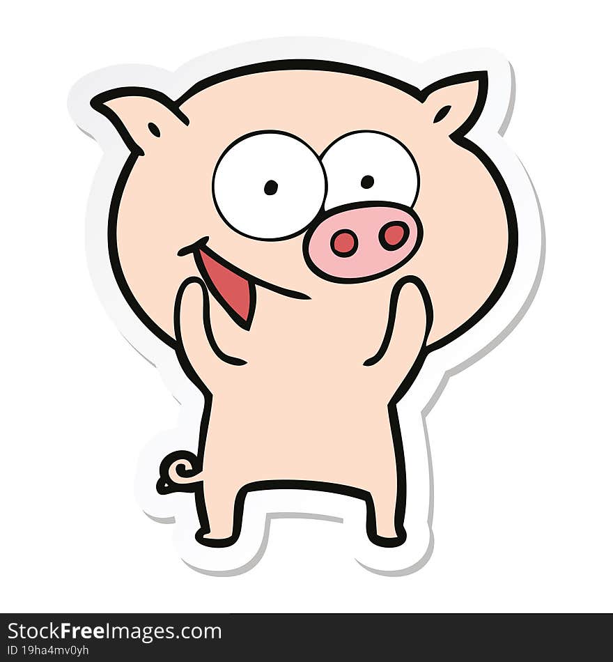 Sticker Of A Cheerful Pig Cartoon