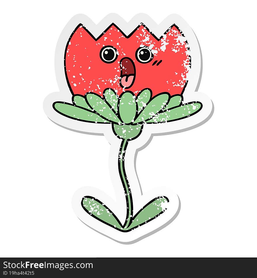 distressed sticker of a cute cartoon flower