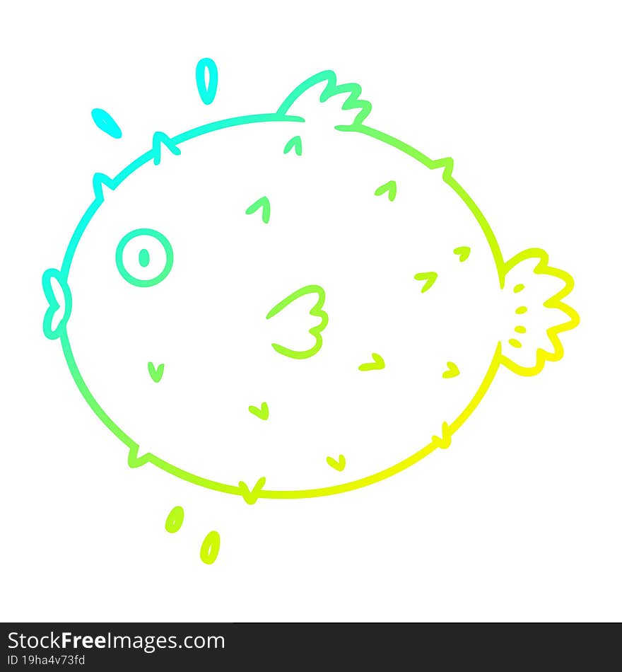 Cold Gradient Line Drawing Cartoon Puffer Fish