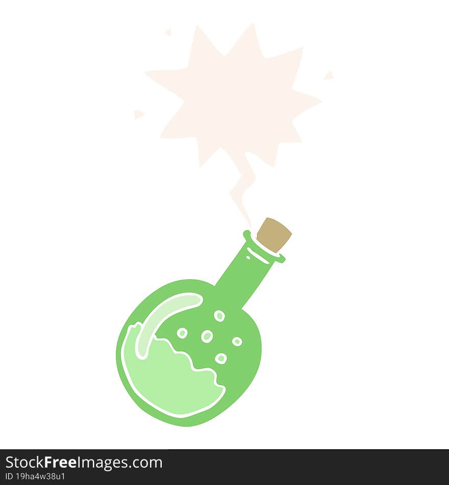 cartoon potion and speech bubble in retro style