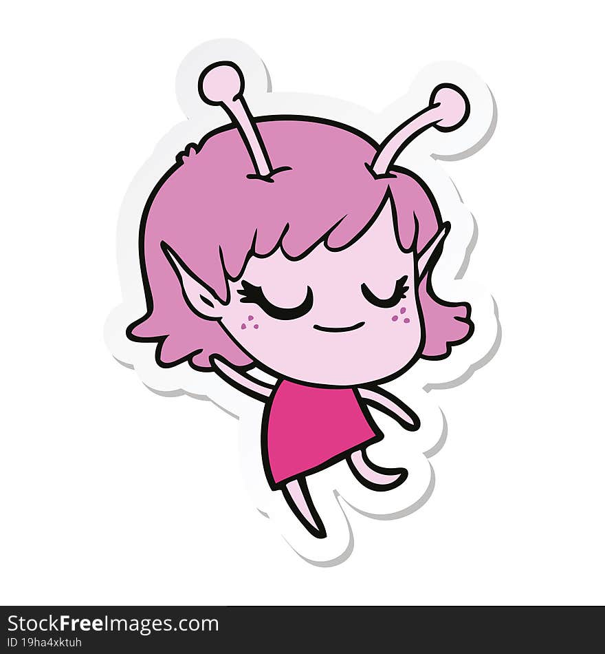 sticker of a smiling alien girl cartoon