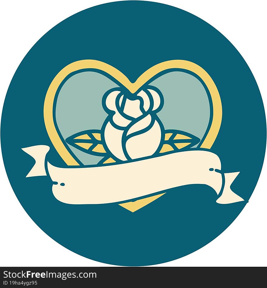 Tattoo Style Icon Of A Heart Rose And Banner