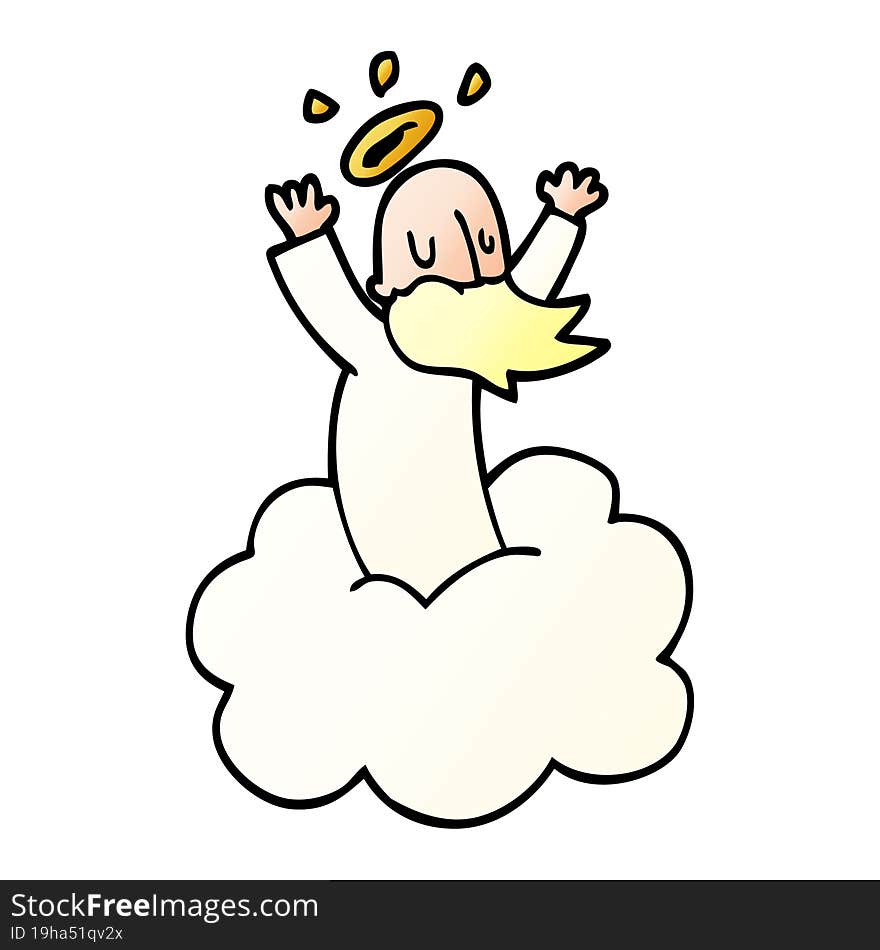 Cartoon Doodle God On Cloud