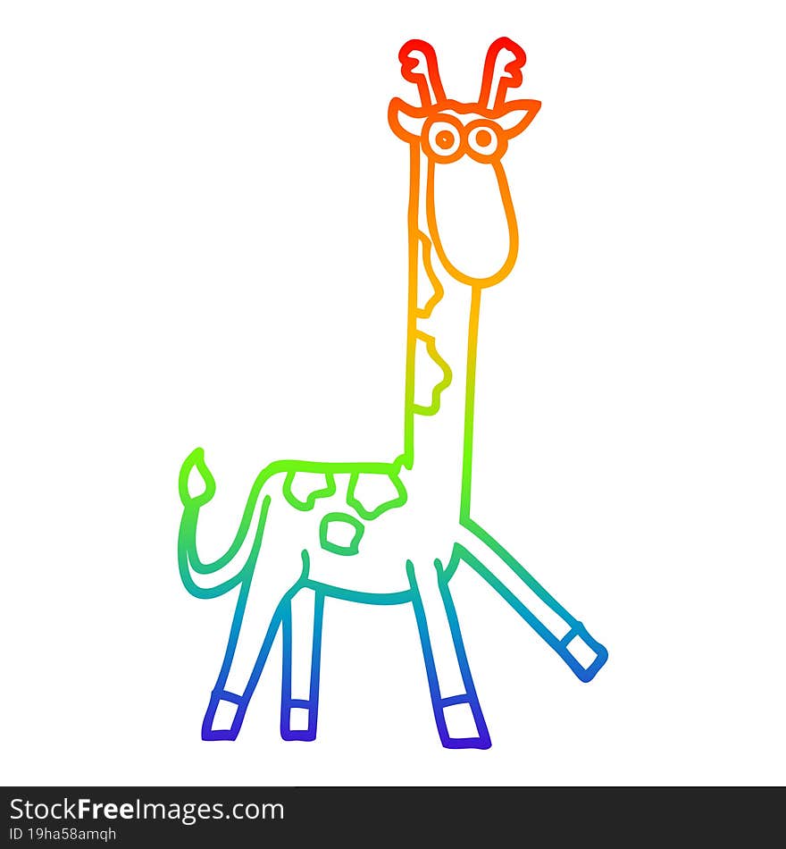 rainbow gradient line drawing of a cartoon funny giraffe