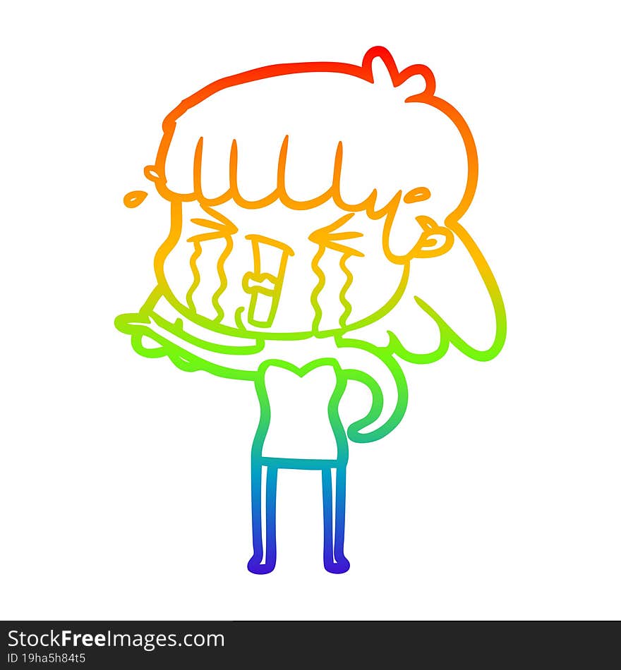 Rainbow Gradient Line Drawing Cartoon Woman In Tears