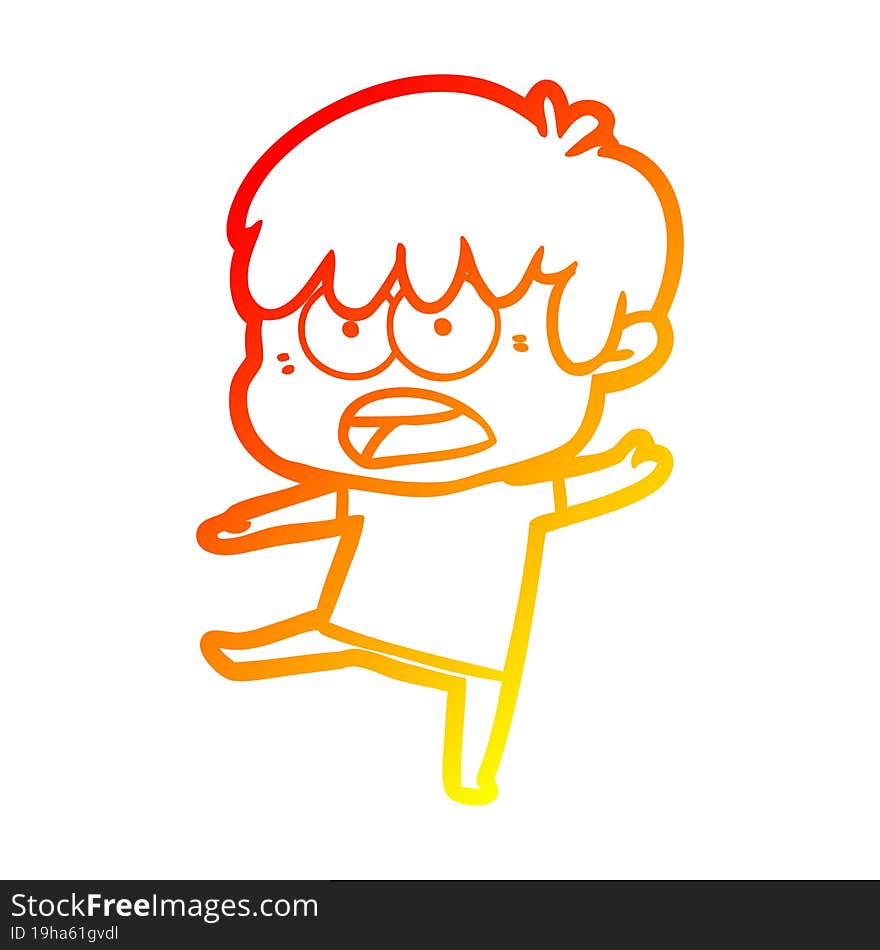 warm gradient line drawing worried cartoon boy