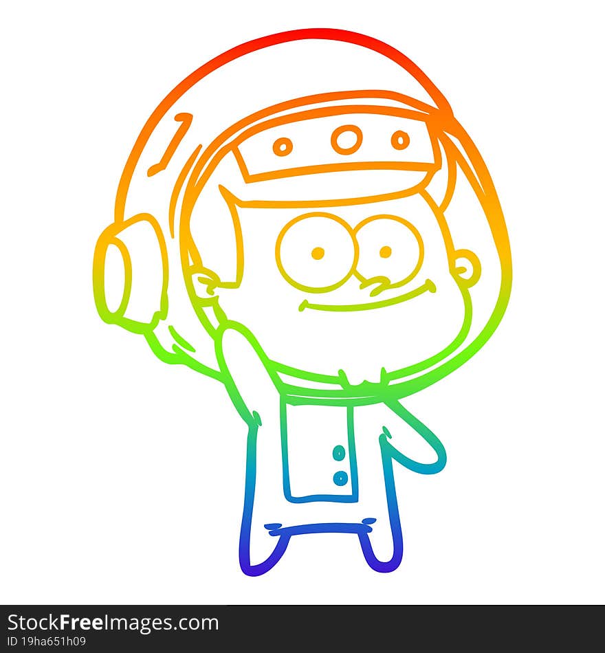 rainbow gradient line drawing of a happy astronaut cartoon