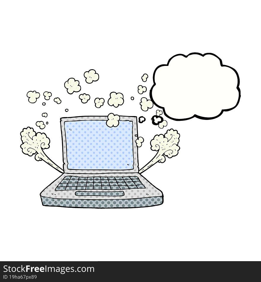 thought bubble cartoon laptop computer fault