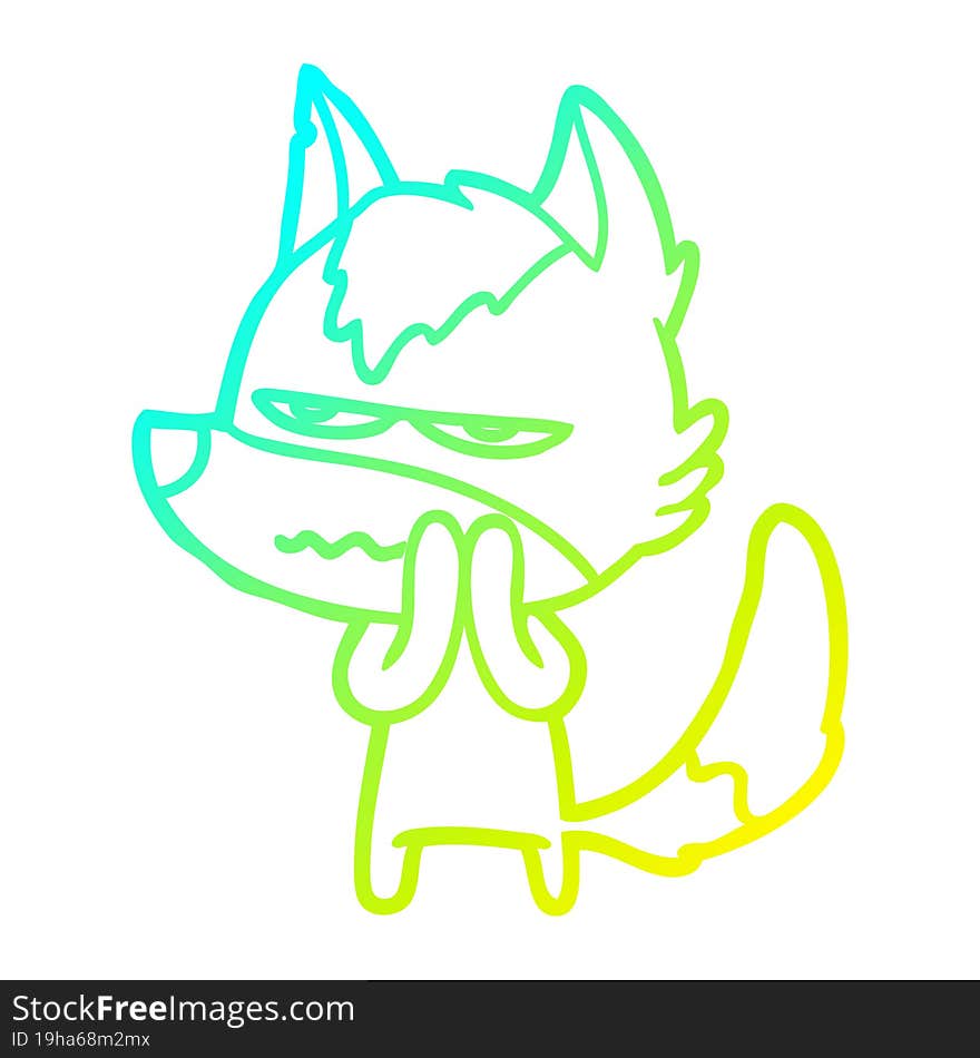 cold gradient line drawing cartoon annoyed wolf