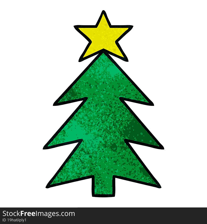 Retro Grunge Texture Cartoon Christmas Tree