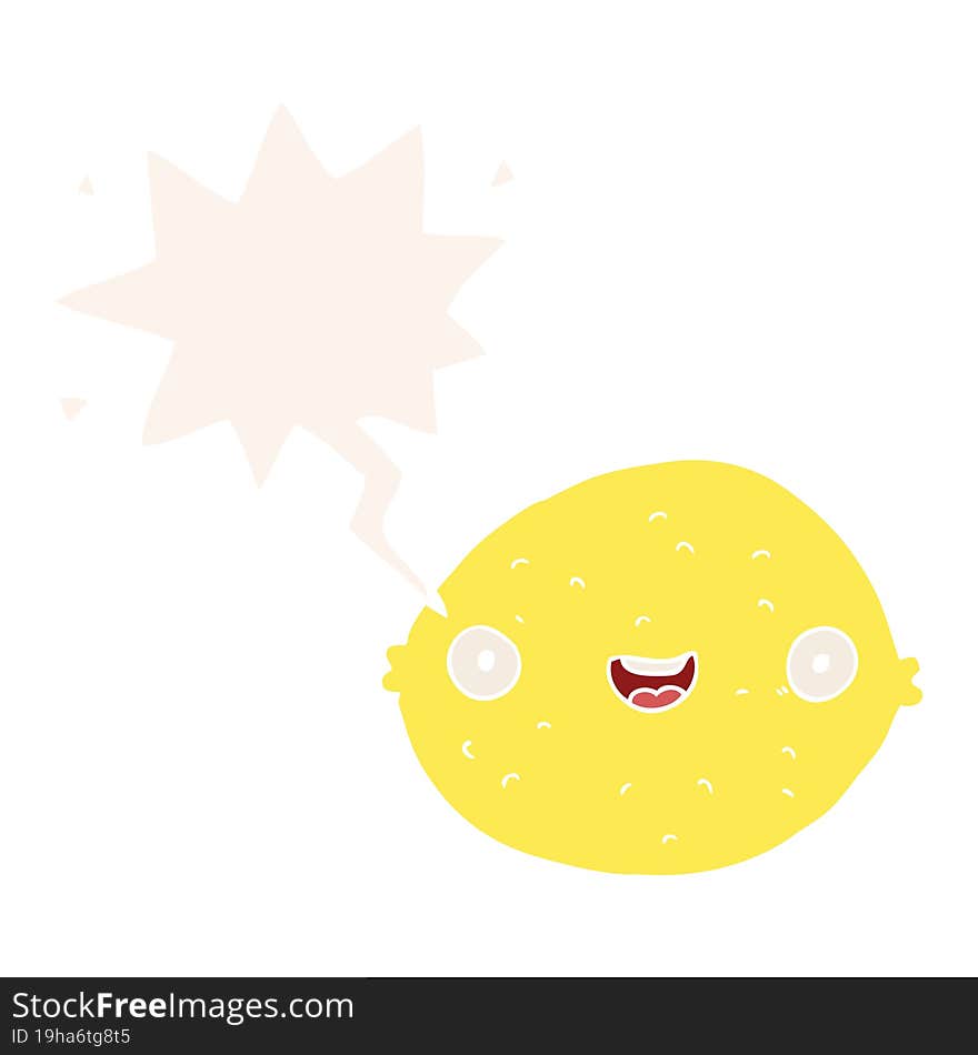 Cartoon Lemon And Speech Bubble In Retro Style