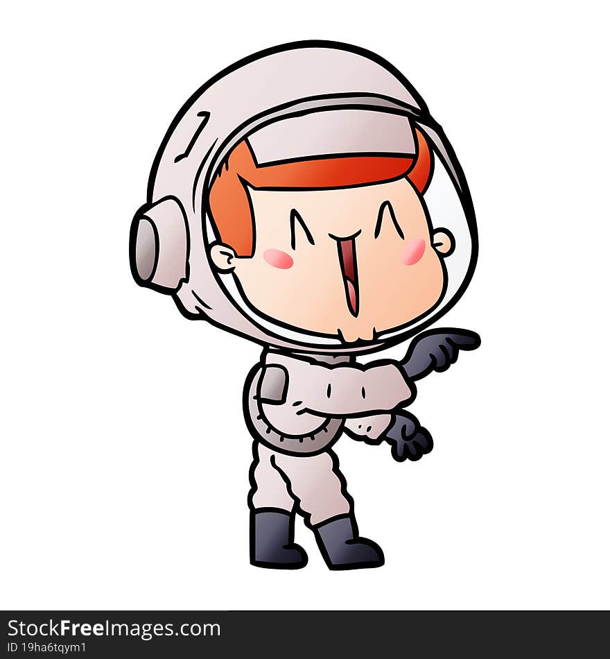 happy cartoon astronaut pointing. happy cartoon astronaut pointing