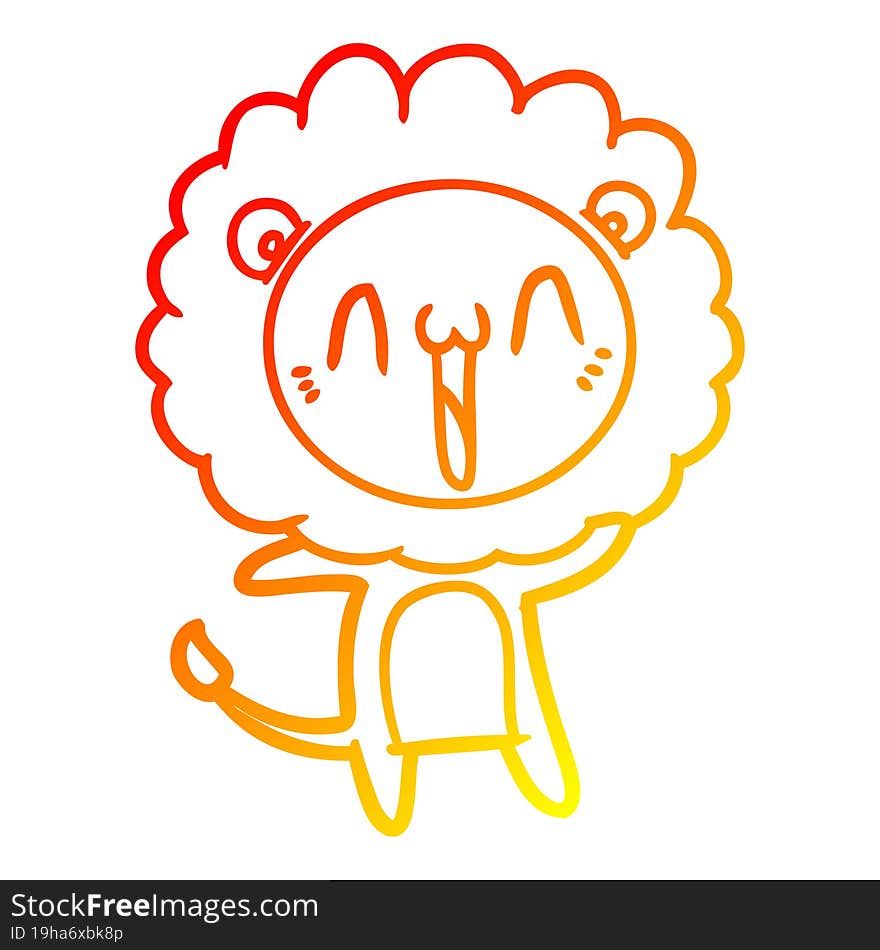 warm gradient line drawing of a happy cartoon lion